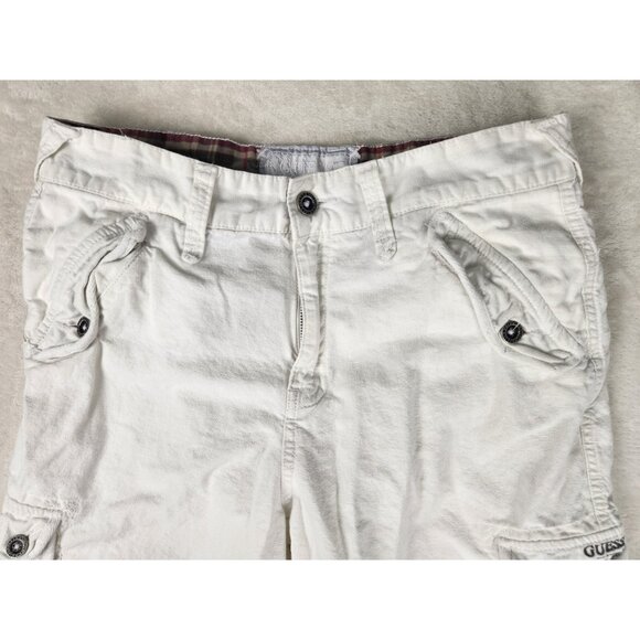 Guess USA Men's Size W31x12 Distressed Baggy Fit Linen/Cotton Cargo Shorts White - Picture 2 of 16